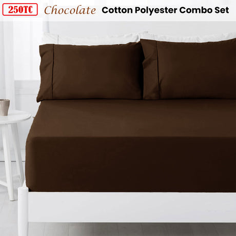 250TC Chocolate Cotton Rich Combo Set Queen 38cm