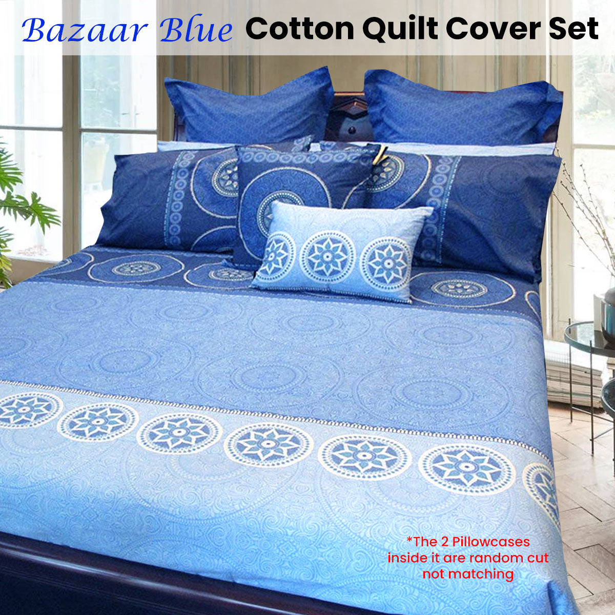 Bazaar Quilt Cover Set BLUE - Queen