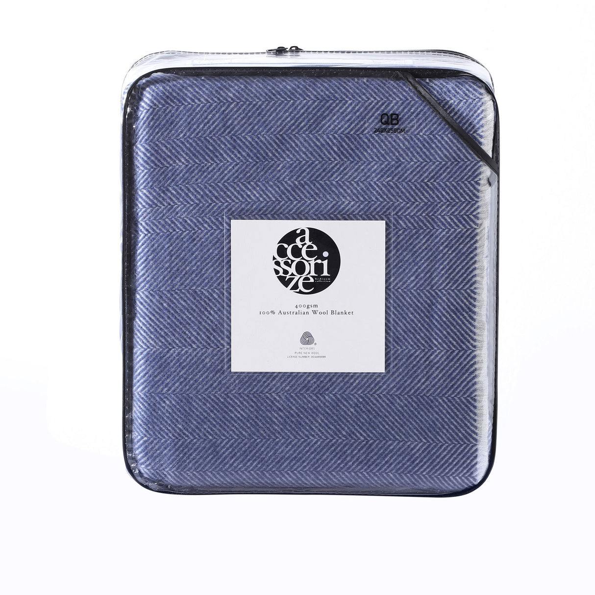 Herringbone Wool Blanket Blue Queen