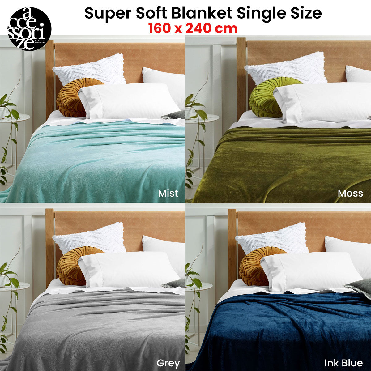 Super Soft Blanket Single Size 160 x 240 cm Moss Green