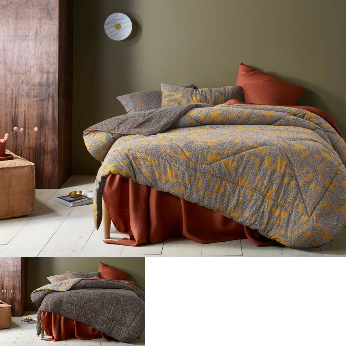 Clove Washed Cotton Printed Reversible Comforter Set King