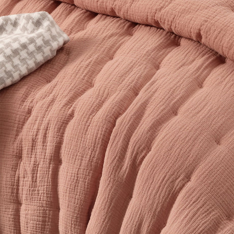 3 Piece Hugo Cotton Gauze Quilted Comforter Set Clay Queen