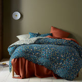 Lisa Teal Washed Cotton Printed 3 Piece Comforter Set King