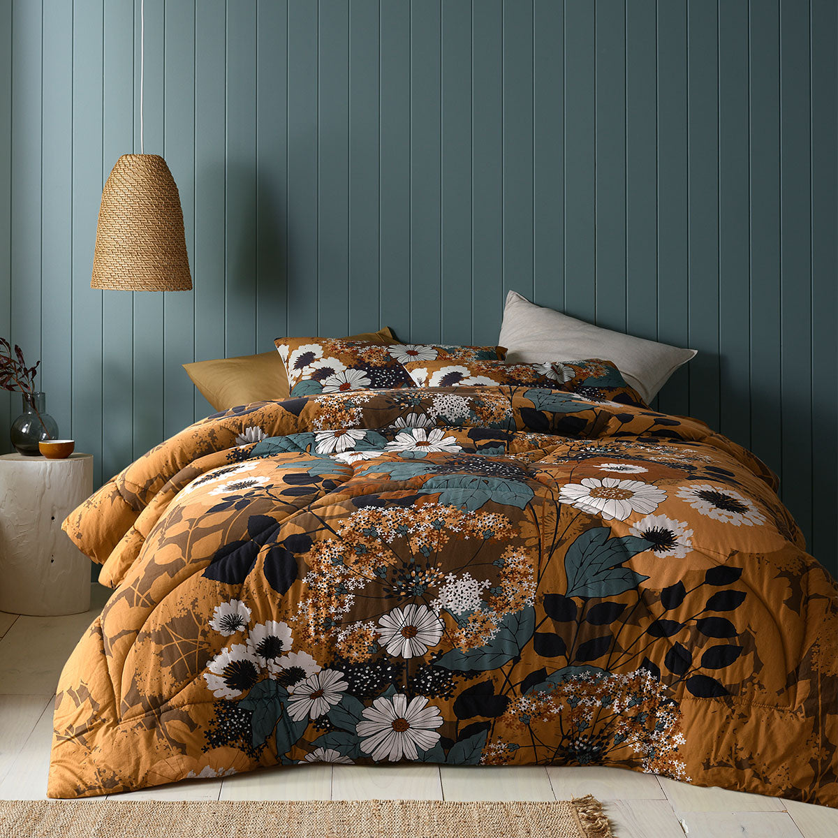 Markle Washed Cotton Printed 3 Piece Comforter Set Queen