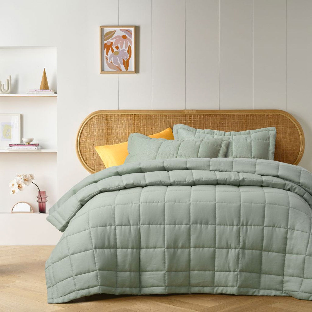 Sage French Linen Coverlet Set King