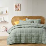 Sage French Linen Coverlet Set King