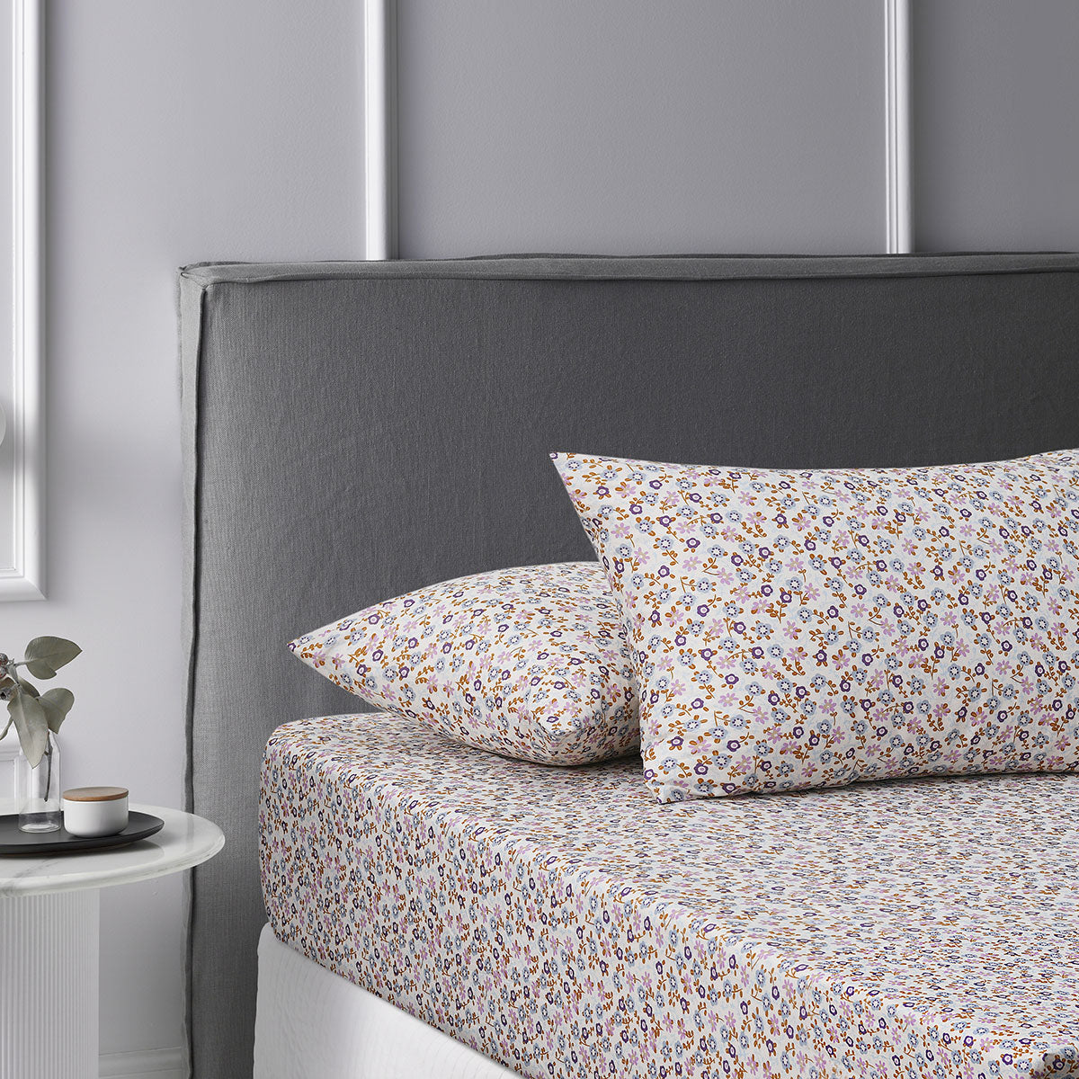 Lisa Ochre Washed Cotton Printed Fitted Sheet Set King