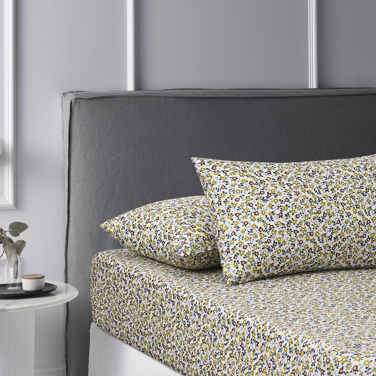 Lisa Teal Washed Cotton Printed Fitted Sheet Set Single