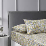 Lisa Teal Washed Cotton Printed Fitted Sheet Set Single