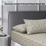 Lisa Teal Washed Cotton Printed Fitted Sheet Set Single