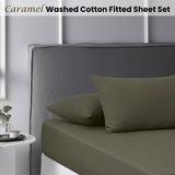 Caramel Washed Cotton Fitted Sheet Set King