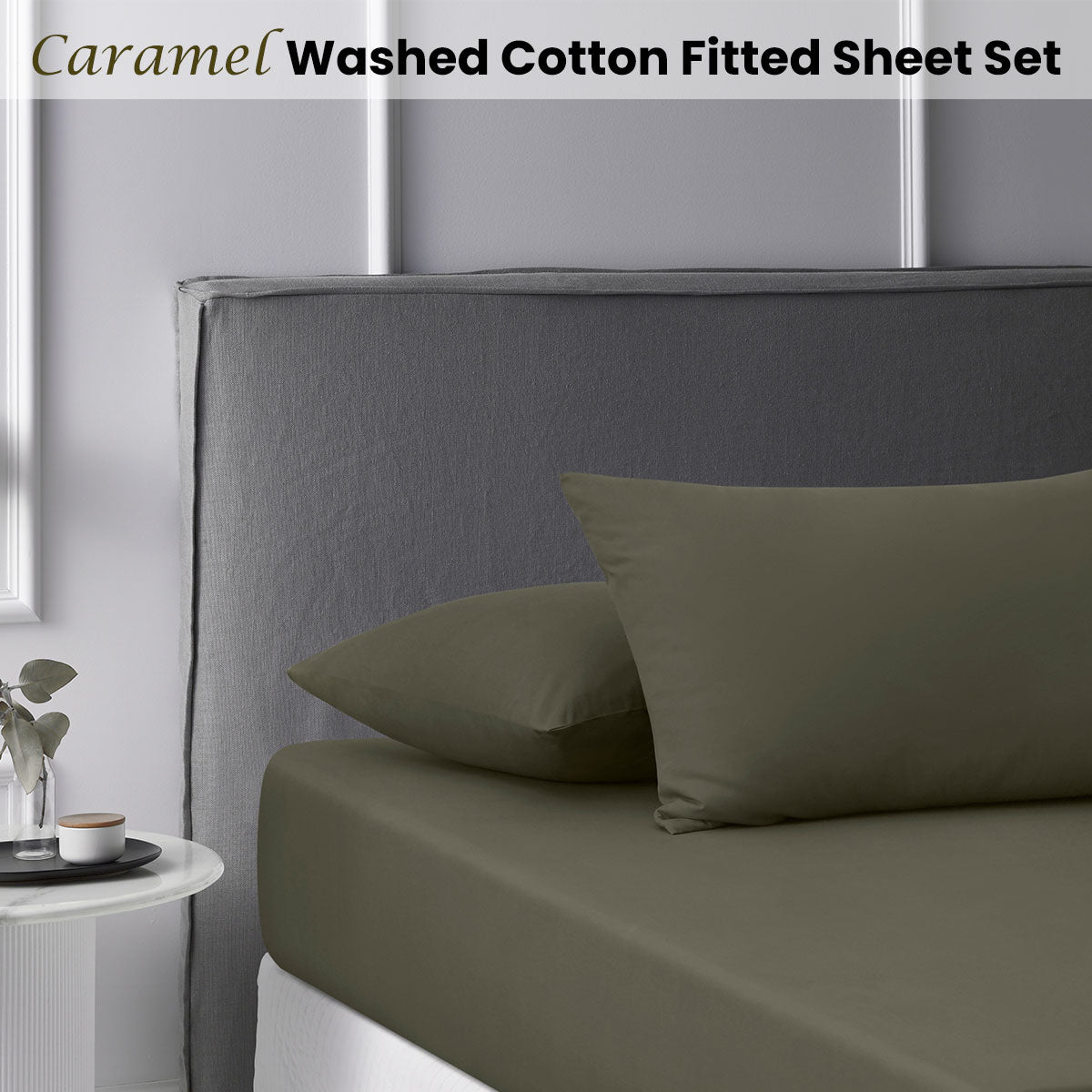 Caramel Washed Cotton Fitted Sheet Set King Single