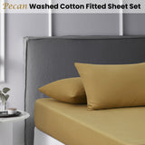 Pecan Washed Cotton Fitted Sheet Set Double