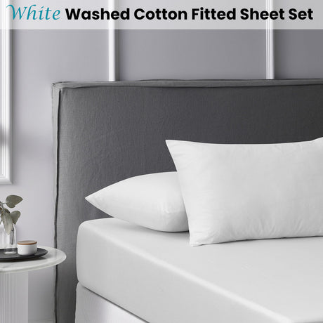 White Washed Cotton Fitted Sheet Set King