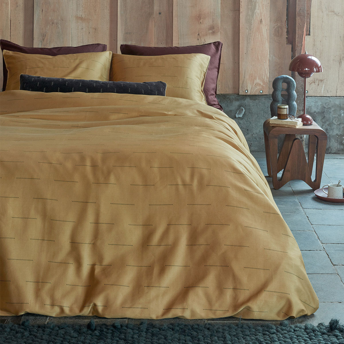 Blurred Lines Yellow Cotton Sateen Quilt Cover Set Queen