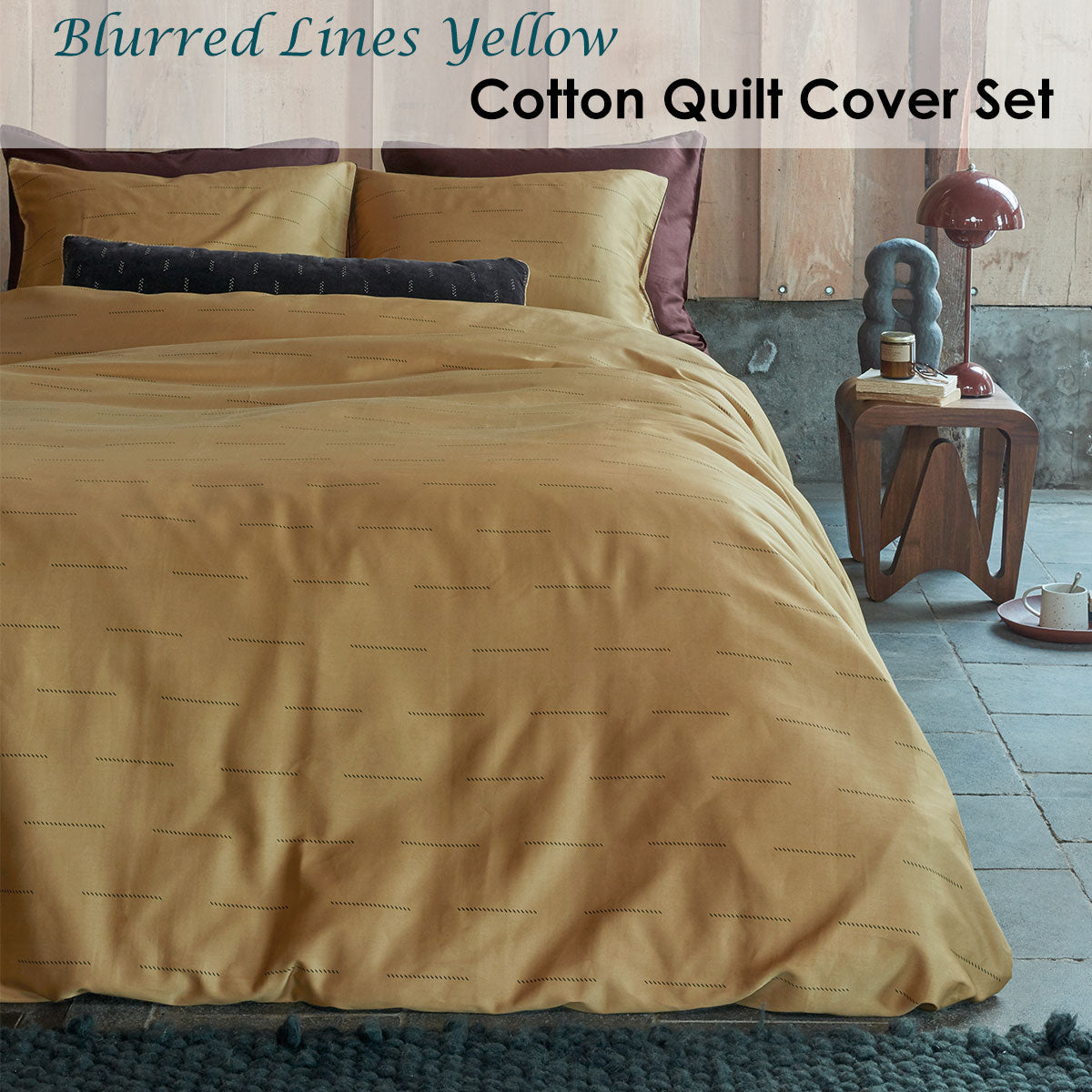 Blurred Lines Yellow Cotton Sateen Quilt Cover Set Queen