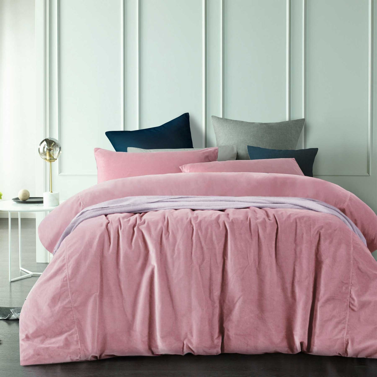 Cotton Velvet Quilt Cover Set Smokey Rose Queen