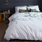 Van Gogh Embroidered Blossom White Cotton Sateen Quilt Cover Set Queen