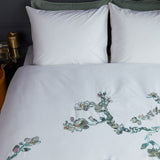 Van Gogh Embroidered Blossom White Cotton Sateen Quilt Cover Set Queen