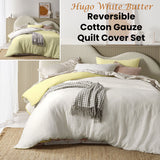 Hugo Reversible White Butter Cotton Gauze Quilt Cover Set Queen