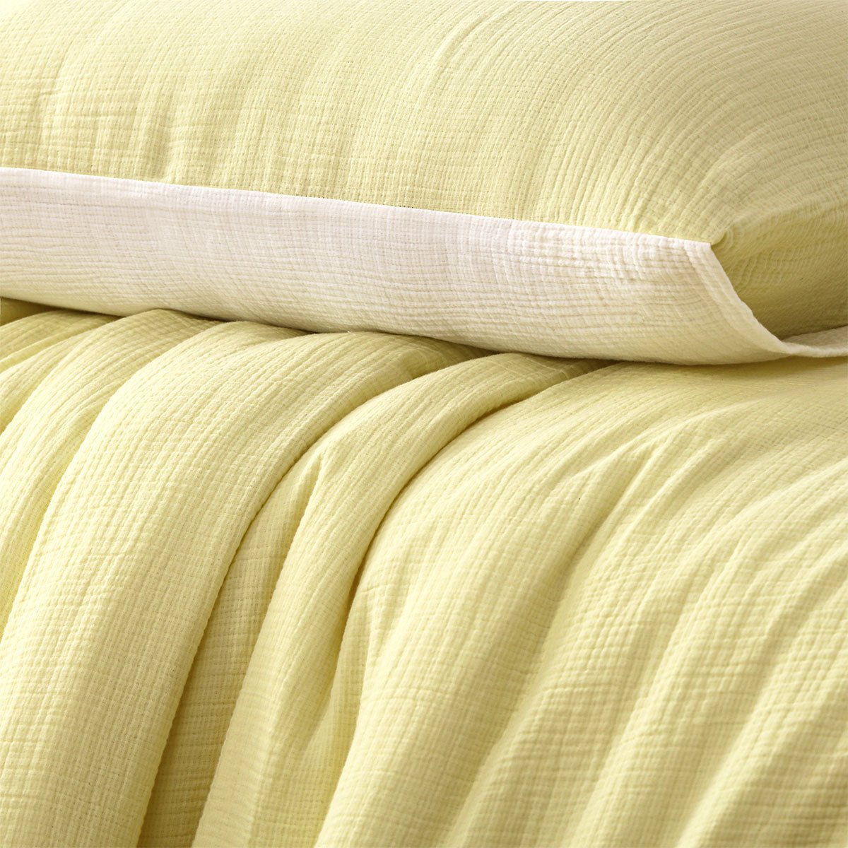 Hugo Reversible White Butter Cotton Gauze Quilt Cover Set Queen