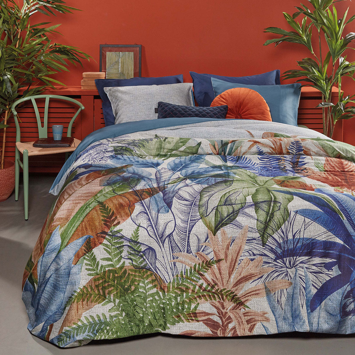 Isla Blue Cotton Sateen Quilt Cover Set Queen