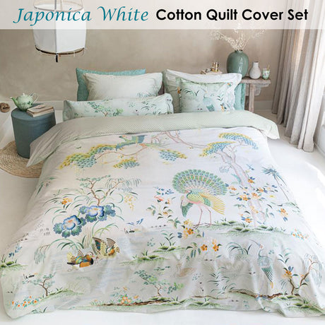 Japonica White Quilt Cover Set Queen