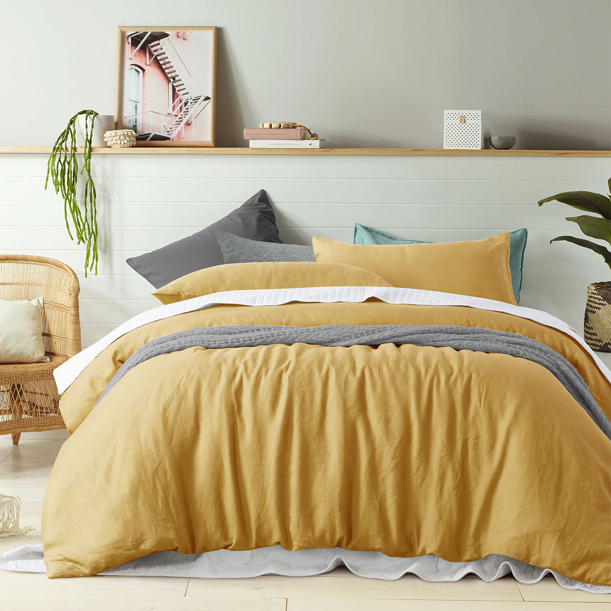 100% Linen Ochre Quilt Cover Set Single