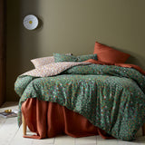 Lisa Green Washed Cotton Printed Quilt Cover Set Queen
