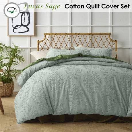 Lucas Sage Chenille Cotton Quilt Cover Set King