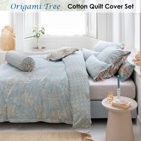 Origami Tree  Light Blue Quilt Cover Set King