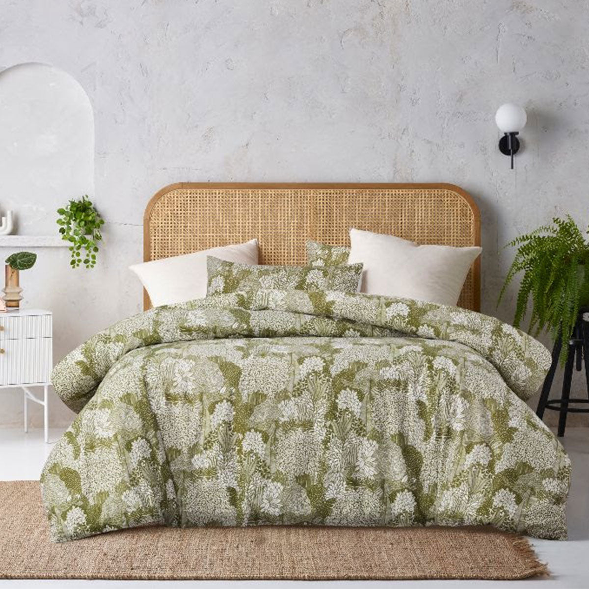 Betty Otway Moss Green Washed Cotton Printed Quilt Cover Set King