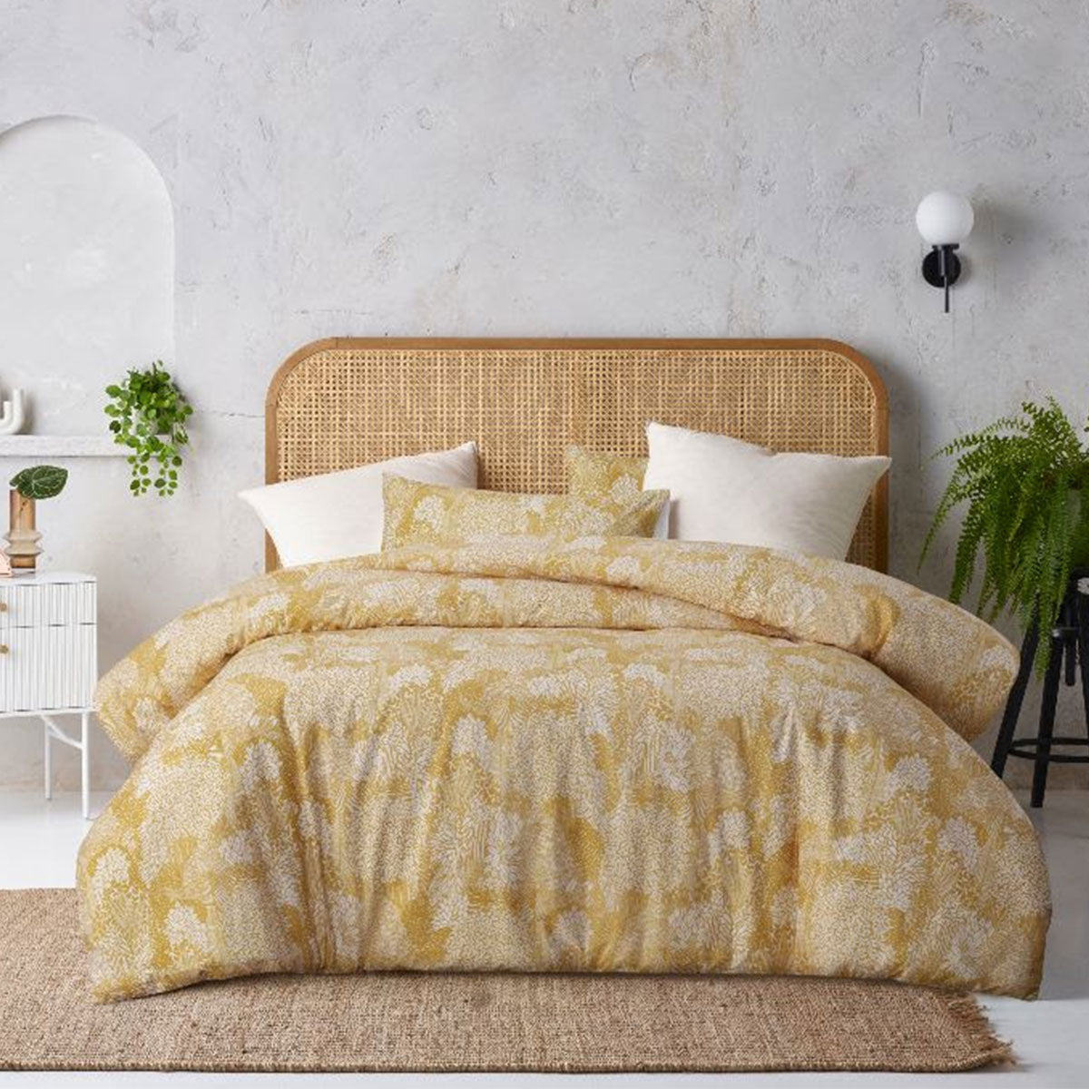 Betty Otway Ochre Washed Cotton Printed Quilt Cover Set Single