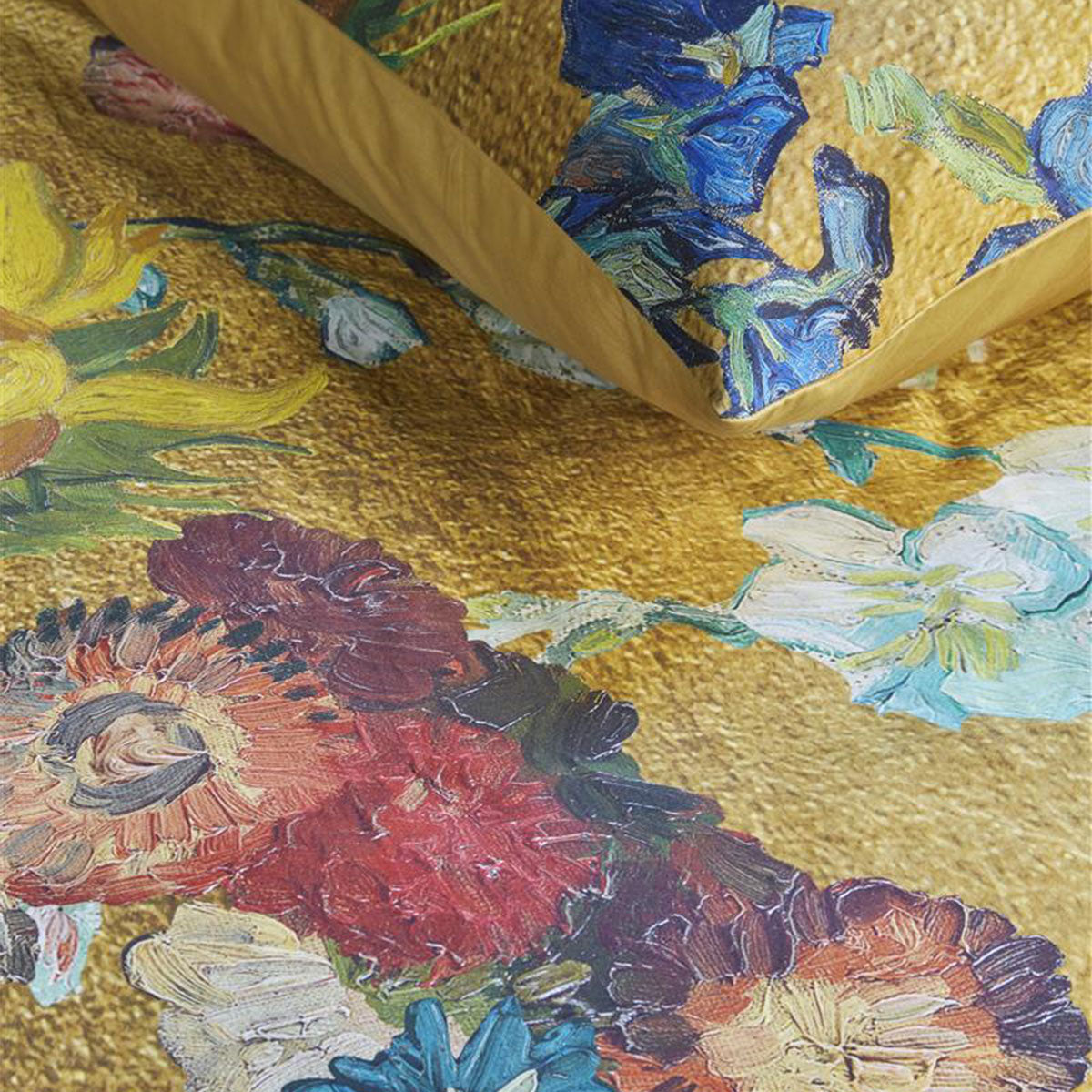 Van Gogh Partout des Fleurs Gold Cotton Sateen Quilt Cover Set Queen