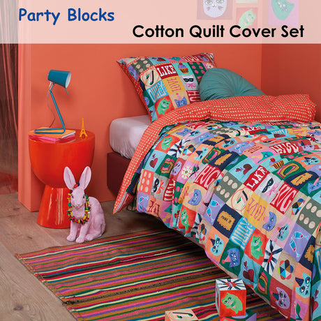 Party Blocks Cotton Quilt Cover Set Single