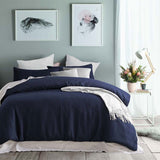Navy Waffle Polyester Quilt Cover Set Double