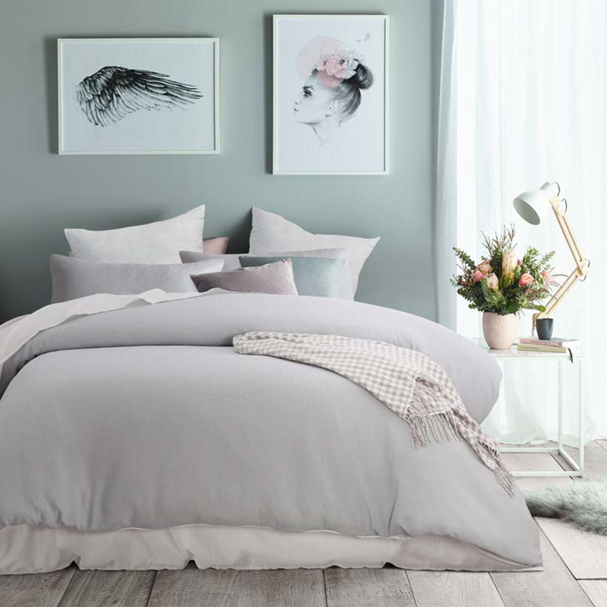 Silver Waffle Polyester Quilt Cover Set Double