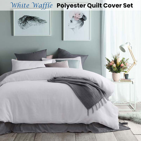 White Waffle Polyester Quilt Cover Set Single
