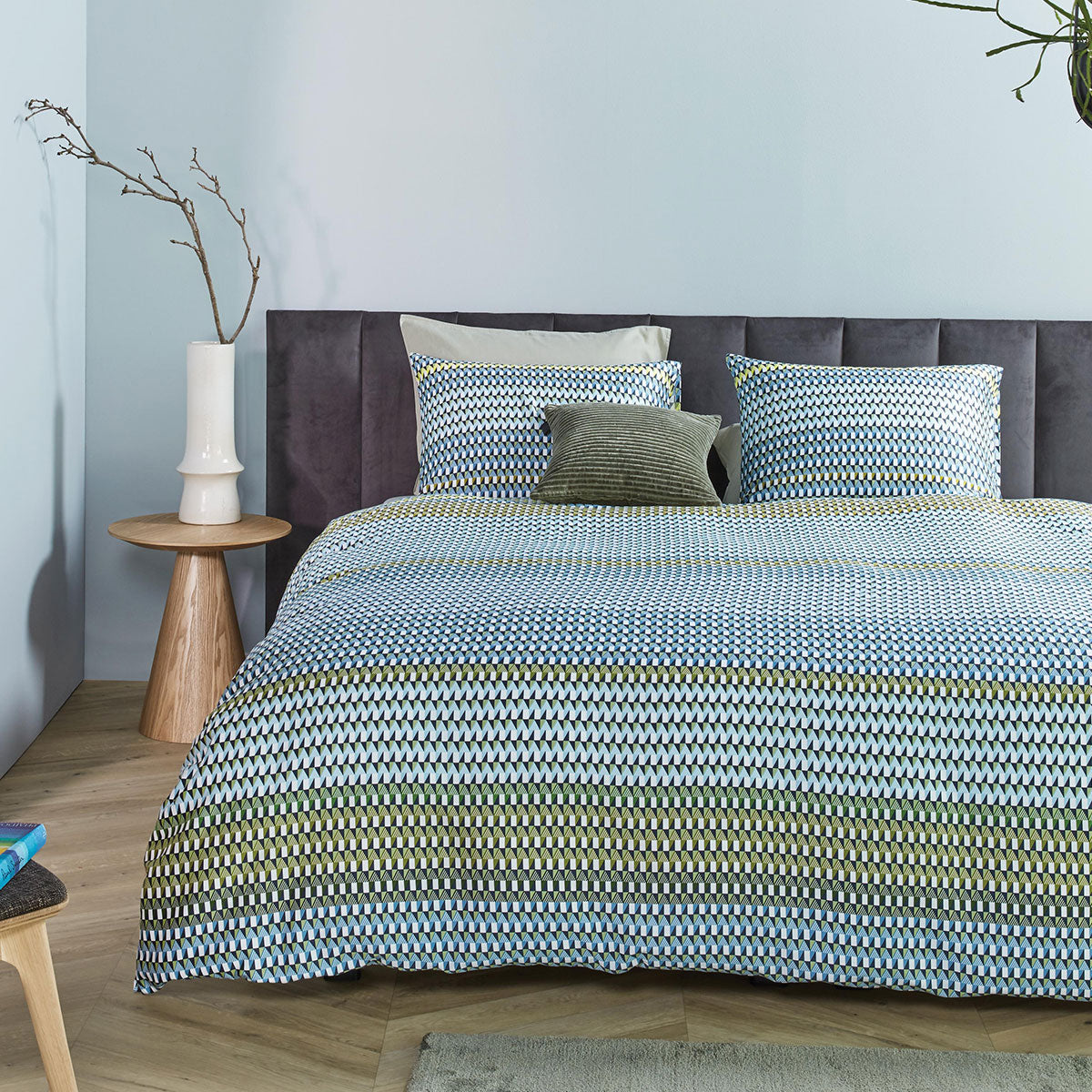 Rhythm Blue Green Cotton Sateen Quilt Cover Set Queen