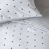 Striped Hearts Black & White Cotton Quilt Cover Set King