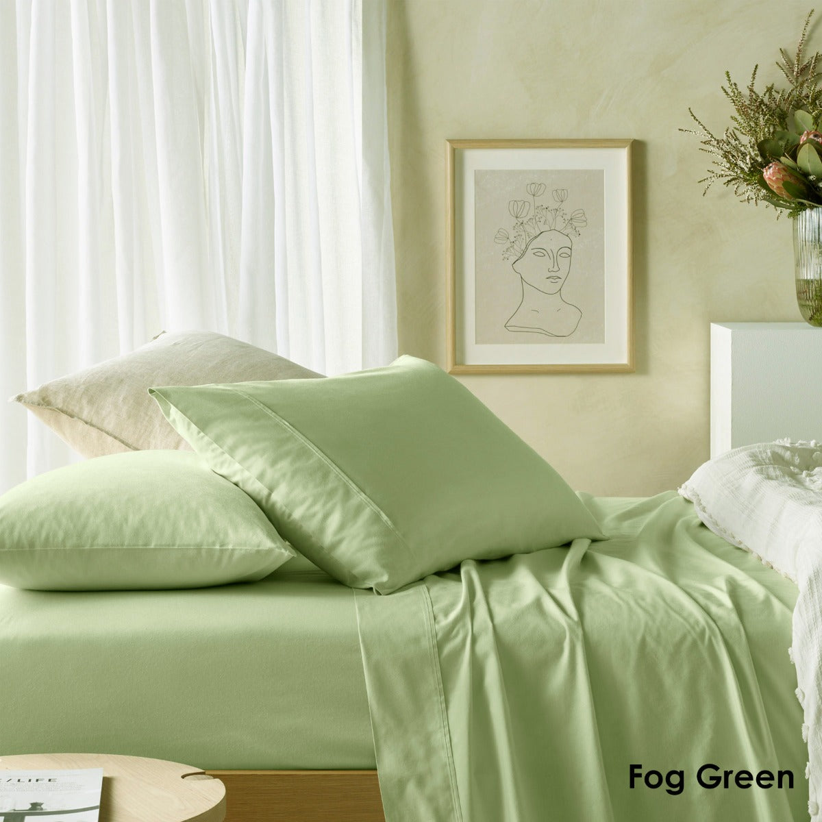 225TC Cotton Eucalyptus Sheet Sets Fog Green King