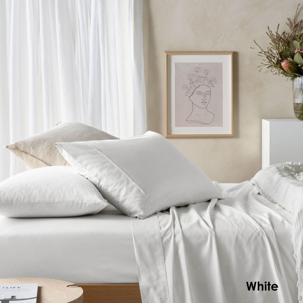 225TC Cotton Eucalyptus Sheet Sets White Queen