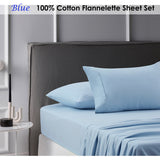 Cotton Flannelette Sheet Set Blue Single