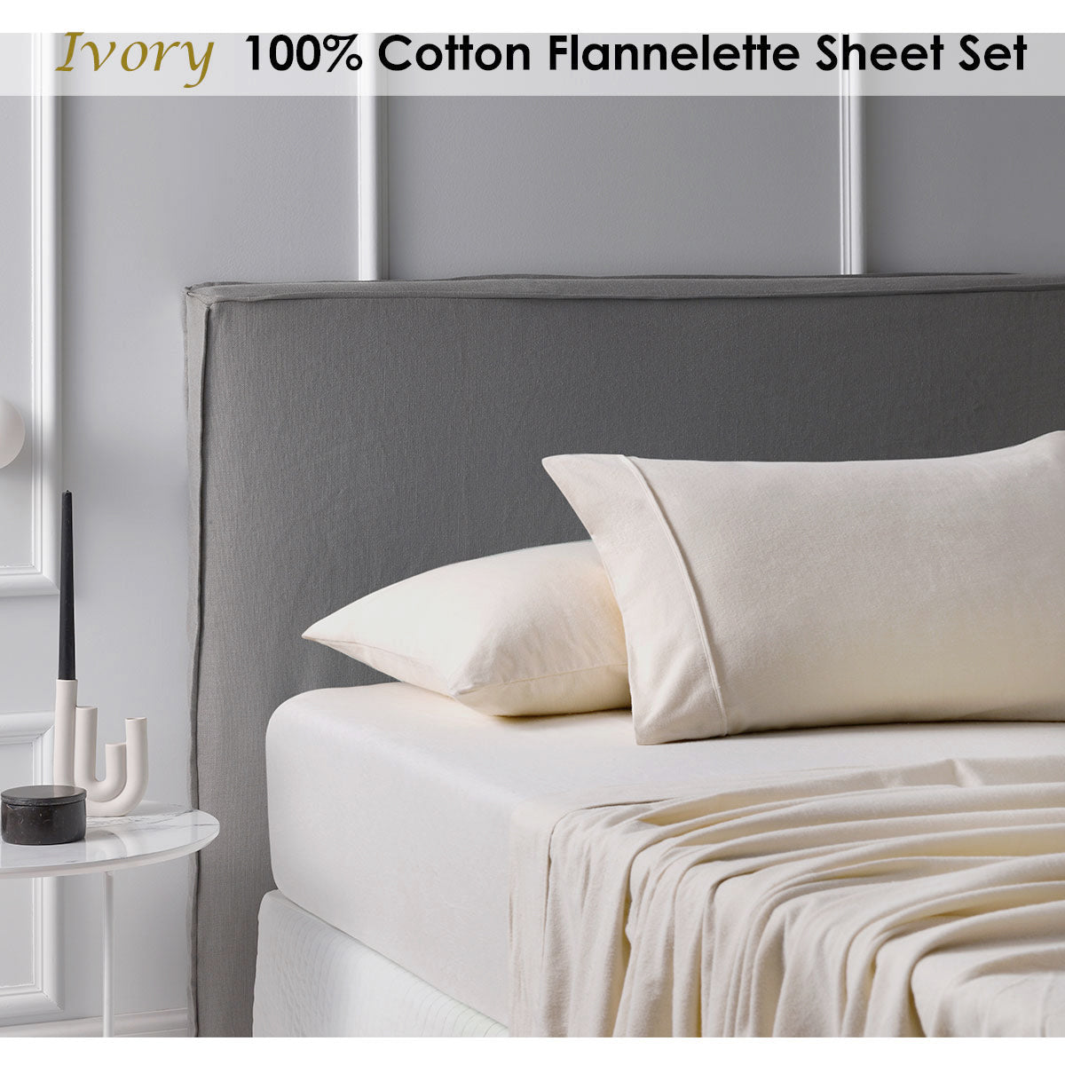 Cotton Flannelette Sheet Set Ivory Single