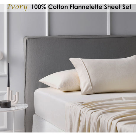 Cotton Flannelette Sheet Set Ivory Single