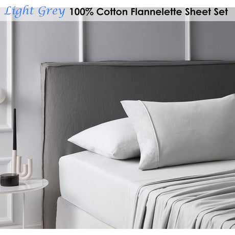 Cotton Flannelette Sheet Set Light Grey Double