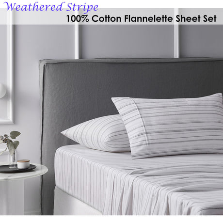 Cotton Flannelette Sheet Set Weathered Stripe - Single