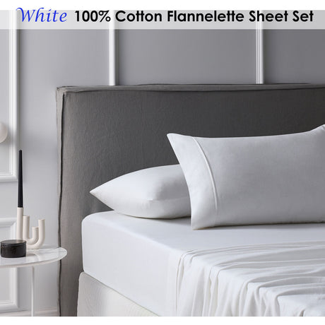 Cotton Flannelette Sheet Set White Double
