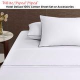 White/Black Piped Hotel Deluxe Cotton Sheet Set Queen