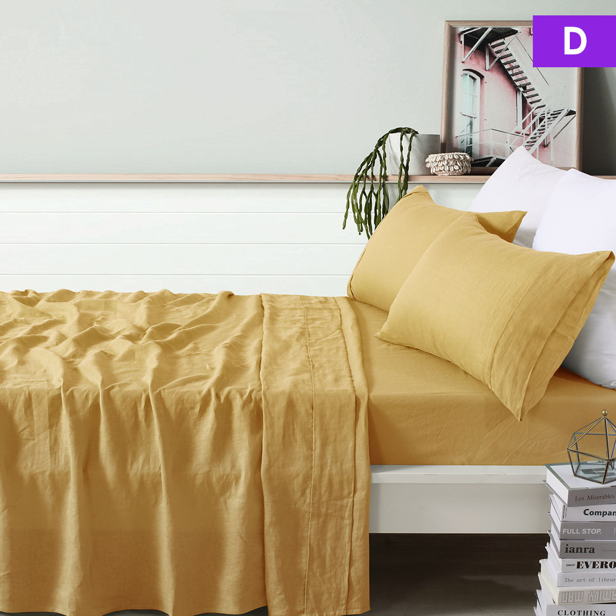 100% Linen Ochre Sheet Set Double